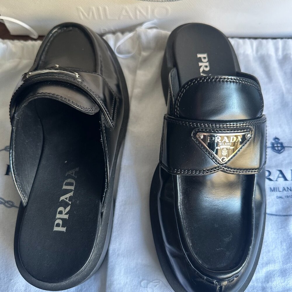 Authentic Prada Brushed Leather Mule 'Black' - Picture 5 of 9